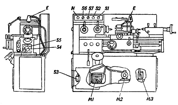 Схема розміщення електроустаткування на токарно-винторезном станке 1ИС611В